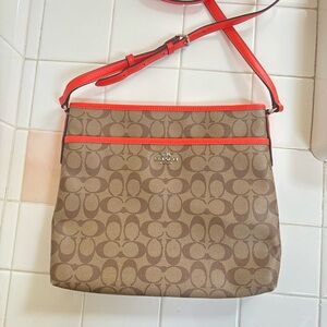 Coach Signature File Crossbody Bag with Orange Trim